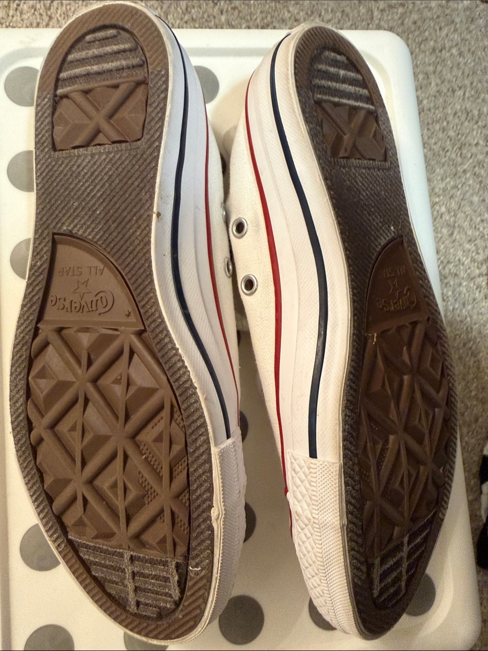 Converse White Canvas Low Top Sneakers with Red Trim - Picture 2 of 3